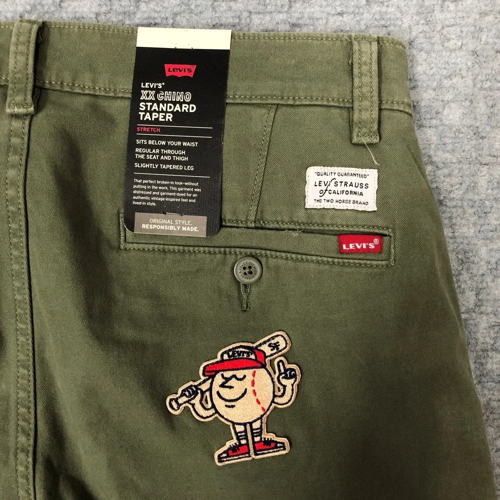 Levis XX Chino Pants Mens 31x32 Green Standard Taper Chicago Patch Stretch New